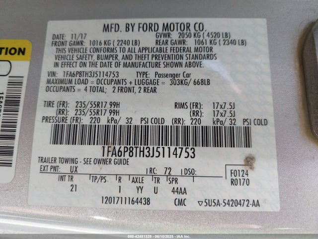 Ford 2.3l 4v premium fuel 2018 1FA6P8TH3J5114753 Image 9