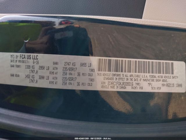 2018 CHRYSLER PACIFICA 2C4RC1FGXJR339316 Photo 8