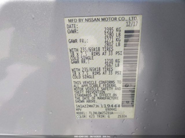 5N1AZ2MH7JN119444 Nissan Murano