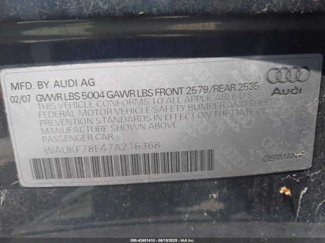 2007 AUDI A4 WAUKF78E47A216368 Photo 8
