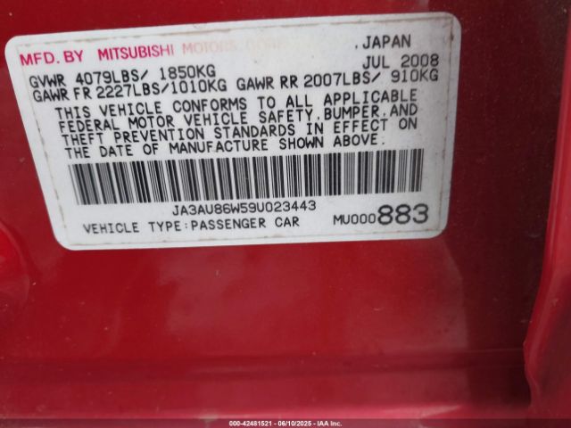 2009 MITSUBISHI LANCER JA3AU86W59U023443 Photo 8