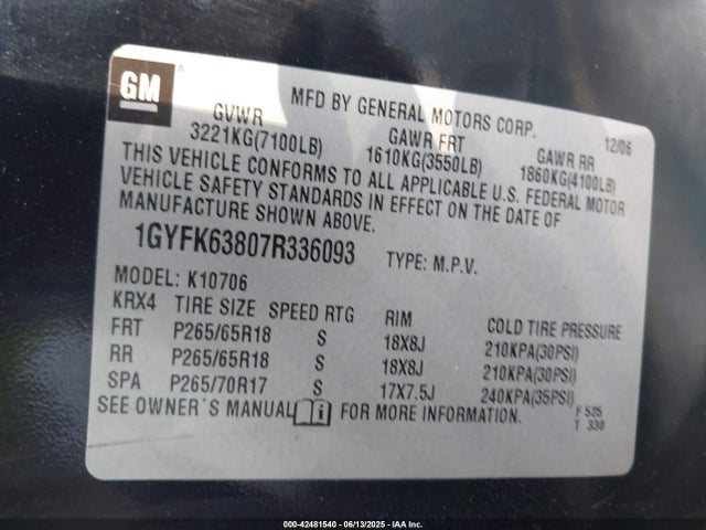 2007 CADILLAC ESCALADE 1GYFK63807R336093 Photo 8