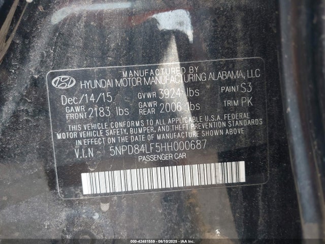5NPD84LF5HH000687 Hyundai ELANTRA SE