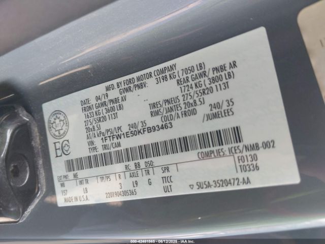 2019 FORD F-150 1FTFW1E50KFB93463 Photo 8