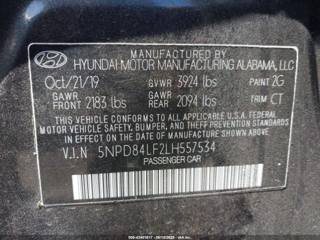 5NPD84LF2LH557534 Hyundai mpi nu