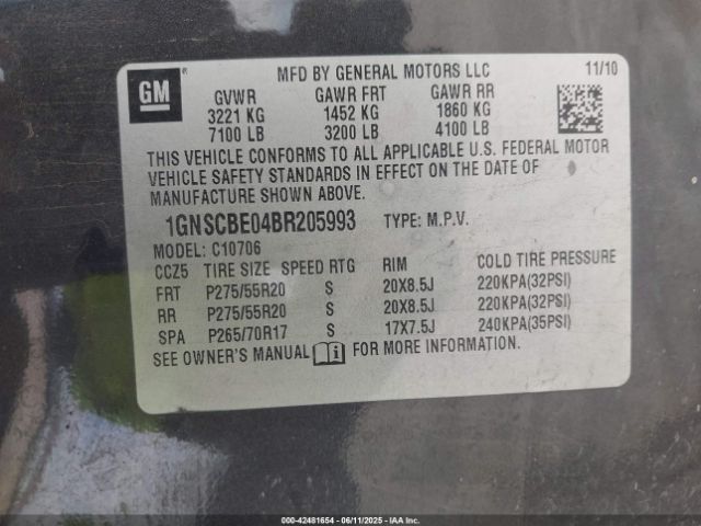 2011 CHEVROLET TAHOE 1GNSCBE04BR205993 Photo 8