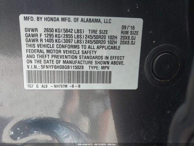 5FNYF6H08GB115028 Honda j35y6