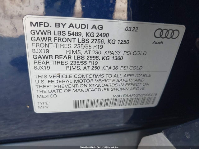 2022 AUDI Q5 WA1EAAFY3N2086416 Photo 8