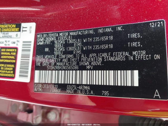 5TDHZRBH3NS565086 Toyota 2gr-fks