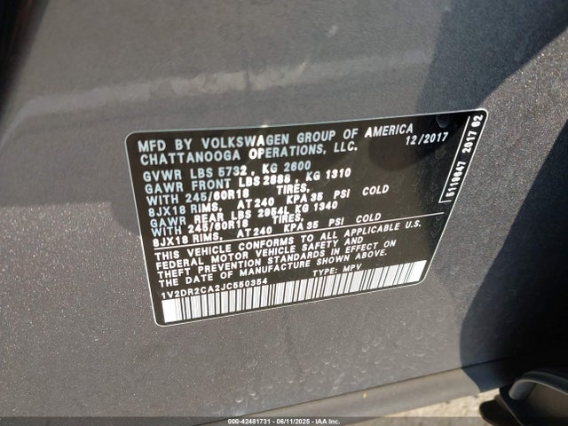 Volkswagen Atlas 2018 1V2DR2CA2JC550354 Image 9