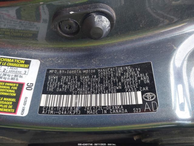 2T1BURHE3FC246766 Toyota 2zr-fe