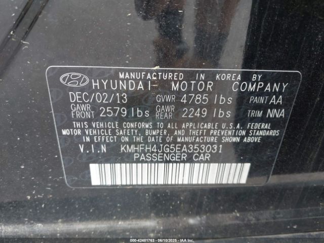 KMHFH4JG5EA353031 Hyundai Azera Limited