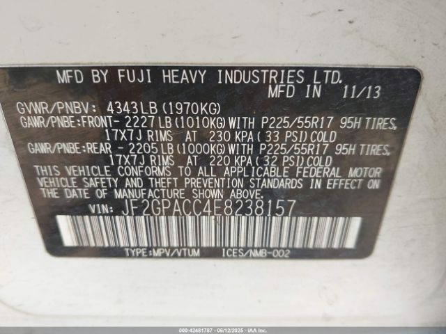 JF2GPACC4E8238157 Subaru Xv Crosstrek 2.0i Premium