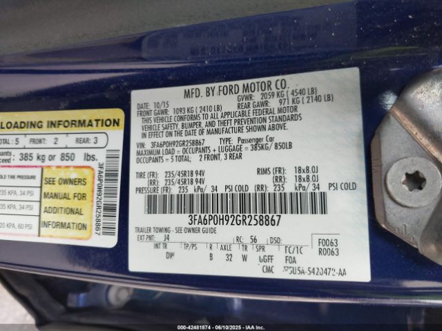 3FA6P0H92GR258867 Ford FUSION SE
