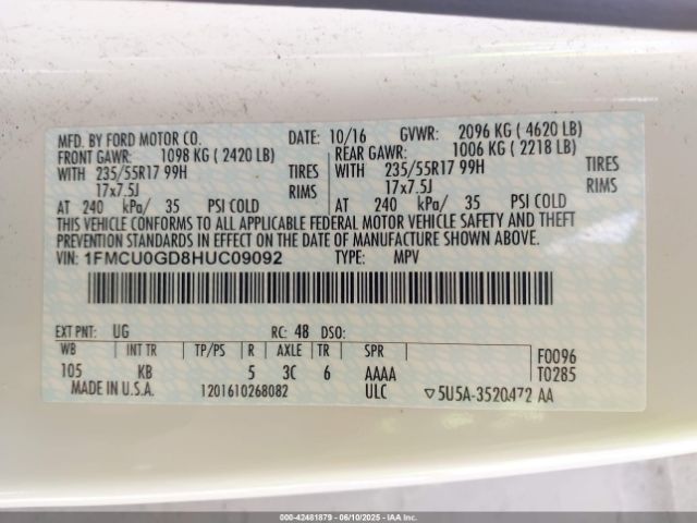 2017 FORD ESCAPE 1FMCU0GD8HUC09092 Photo 8