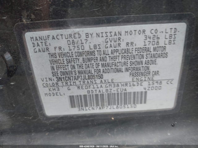 3N1CN7AP7JL805150 Nissan 2018