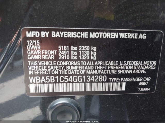 WBA5B1C54GG134280 BMW 2016
