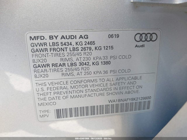 2019 AUDI Q5 WA1BNAFY8K2129800 Photo 8