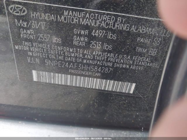 5NPE24AF3HH584287 Hyundai SONATA SE