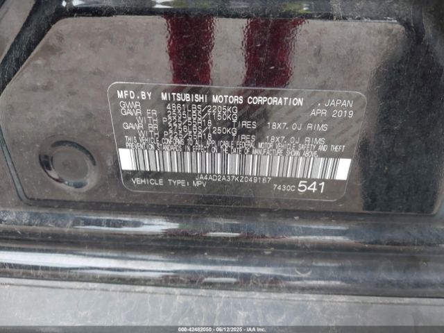 2019 MITSUBISHI OUTLANDER JA4AD2A37KZ049167 Photo 8