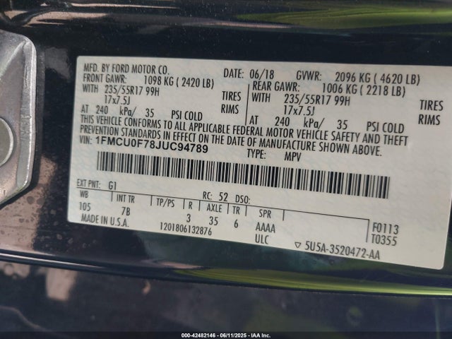 Ford 2.5l i-vct 2018 1FMCU0F78JUC94789 Image 9