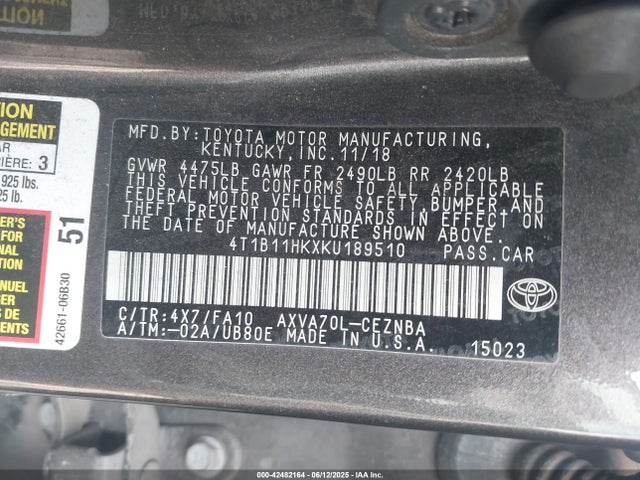 4T1B11HKXKU189510 Toyota a25a-fks
