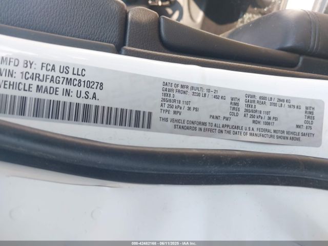 2021 JEEP GRAND CHEROKEE 1C4RJFAG7MC810278 Photo 8