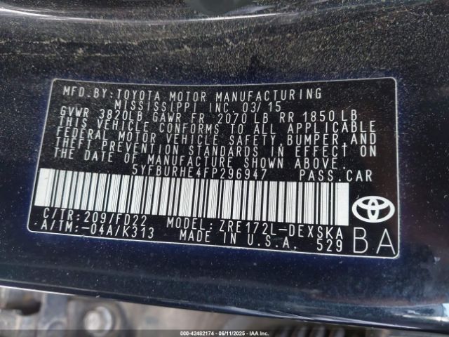 5YFBURHE4FP296947 Toyota Corolla S Plus