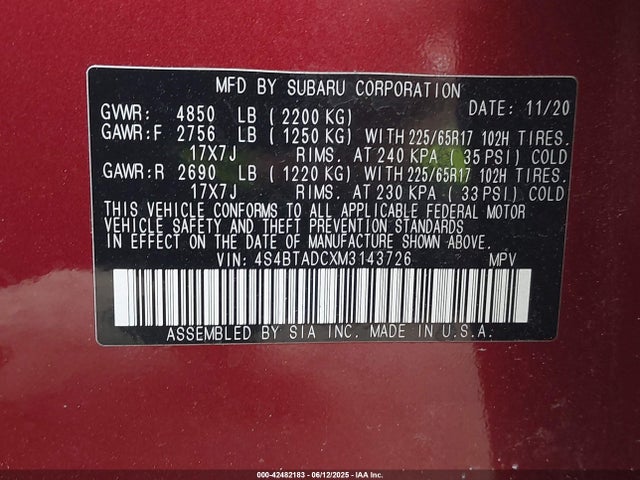 4S4BTADCXM3143726 Subaru Outback Premium