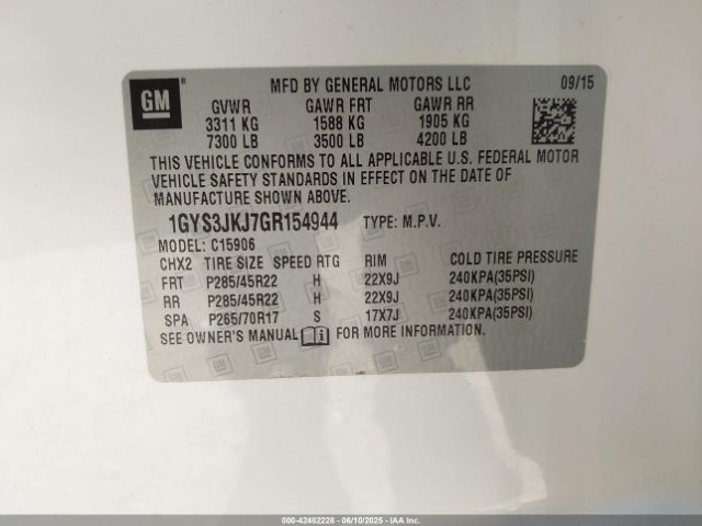 1GYS3JKJ7GR154944 Cadillac Escalade Esv Premium Collection