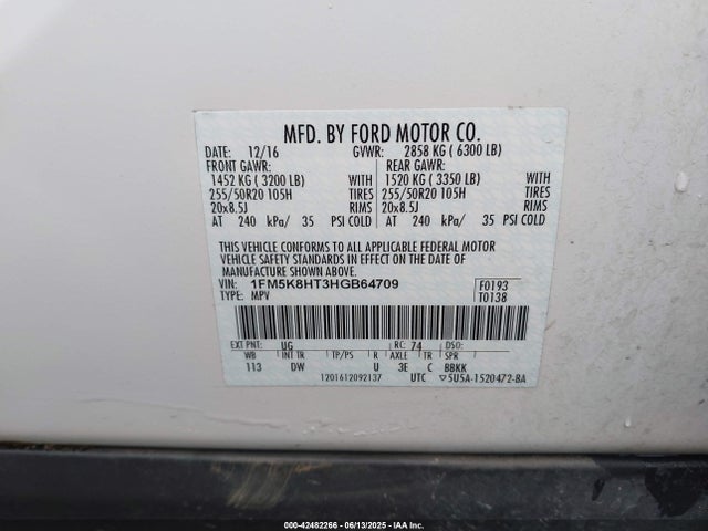 1FM5K8HT3HGB64709 Ford 3.5l gtdi