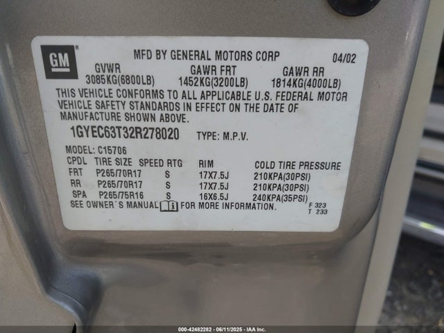2002 CADILLAC ESCALADE 1GYEC63T32R278020 Photo 8