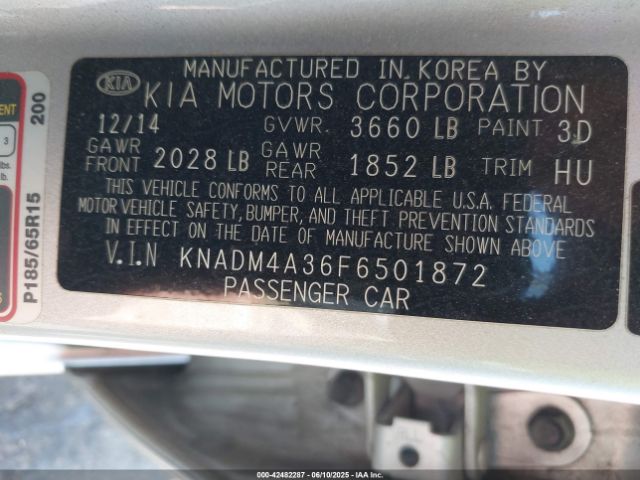 KNADM4A36F6501872 KIA RIO LX