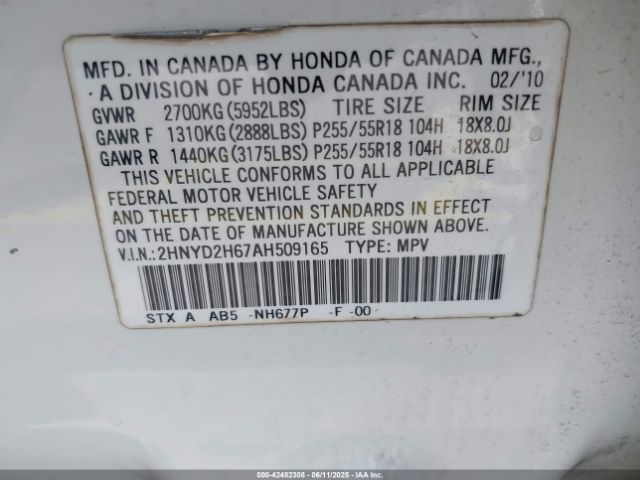 2010 ACURA MDX 2HNYD2H67AH509165 Photo 8
