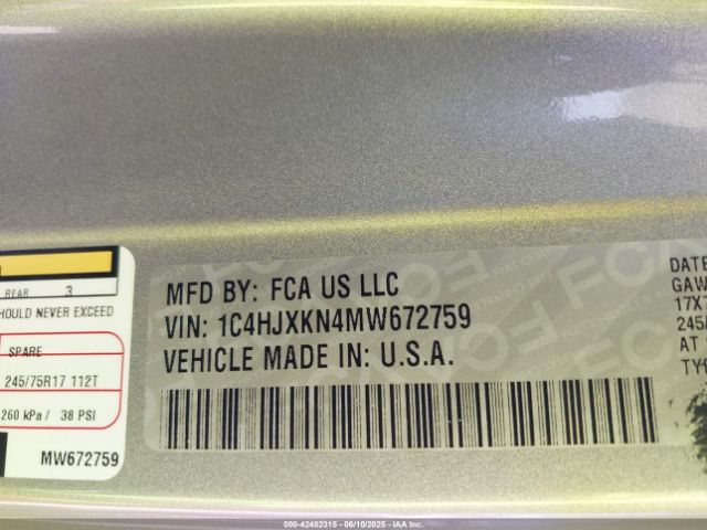 2021 JEEP WRANGLER UNLIMITED 1C4HJXKN4MW672759 Photo 8