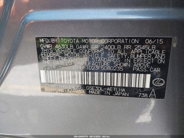 2015 LEXUS IS 250 JTHBF1D23F5080235 Photo 8