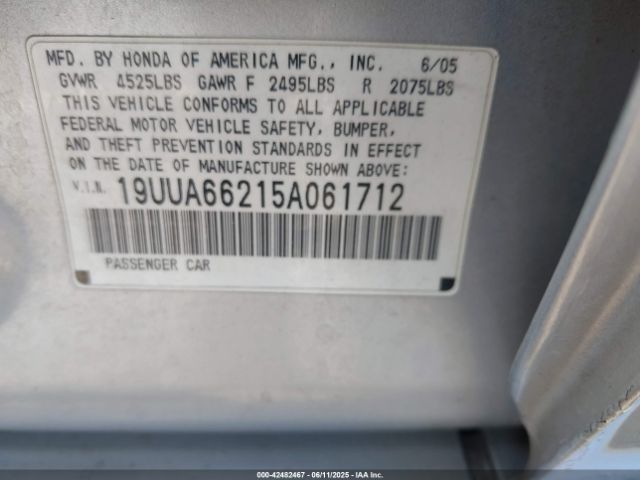 2005 ACURA TL 19UUA66215A061712 Photo 8