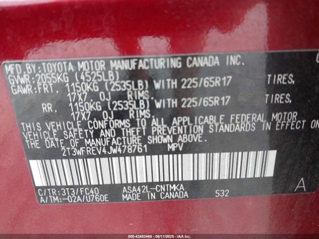 2T3WFREV4JW478761 Toyota 2ar-fe