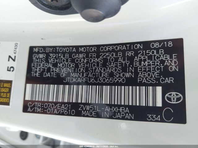 JTDKARFU6J3065990 Toyota 2zr-fxe,1nm