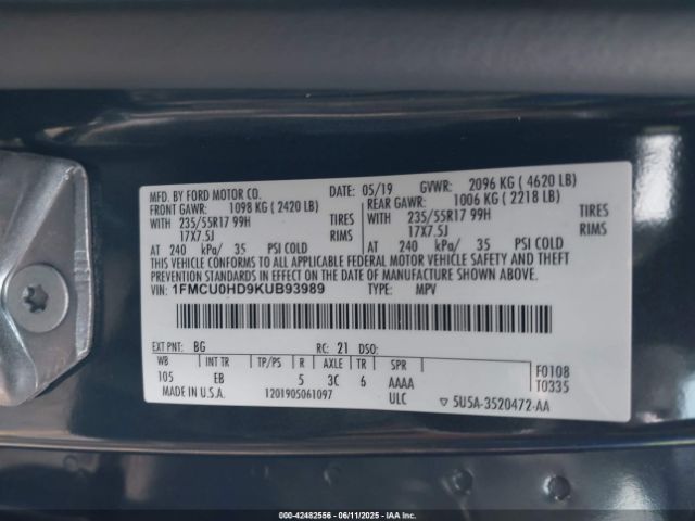 2019 FORD ESCAPE 1FMCU0HD9KUB93989 Photo 8
