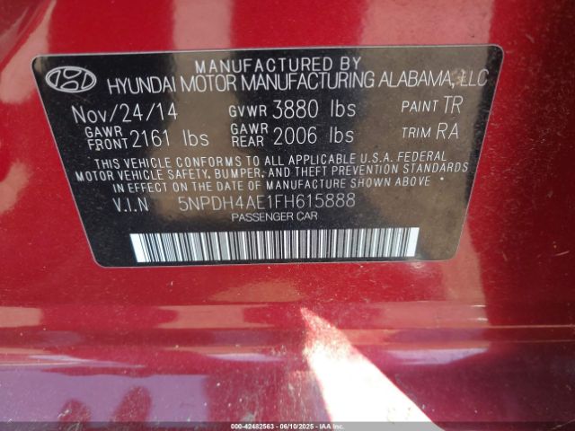 5NPDH4AE1FH615888 Hyundai ELANTRA SE