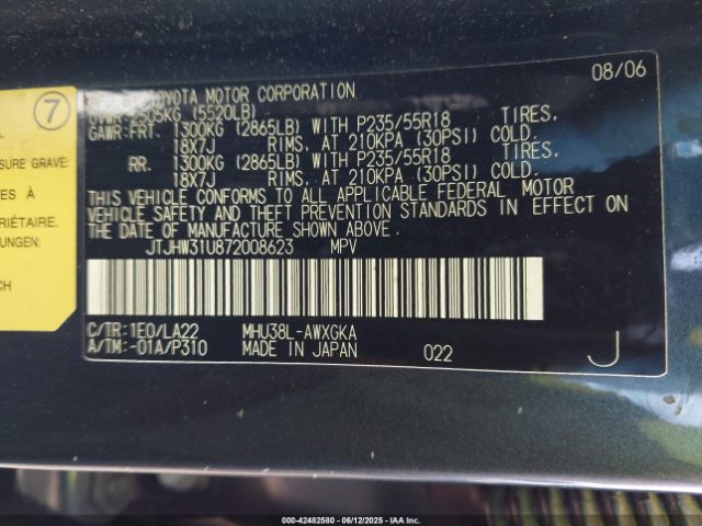 2007 LEXUS RX 400H JTJHW31U872008623 Photo 8
