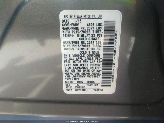 JN8AS5MV1FW753967 Nissan Rogue Select S