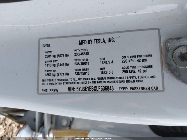 2020 TESLA MODEL 3 5YJ3E1EBXLF636848 Photo 8