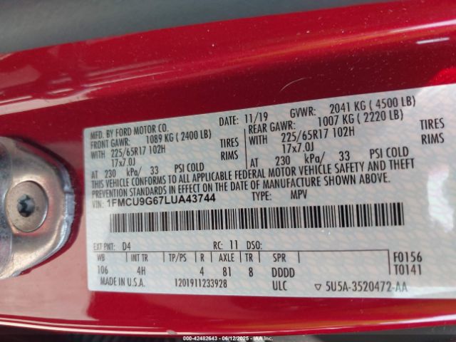 2020 FORD ESCAPE 1FMCU9G67LUA43744 Photo 8
