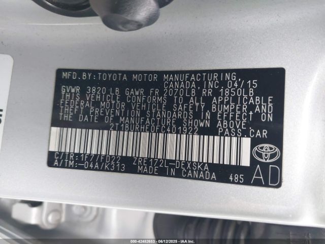 2015 TOYOTA COROLLA 2T1BURHE0FC401922 Photo 8