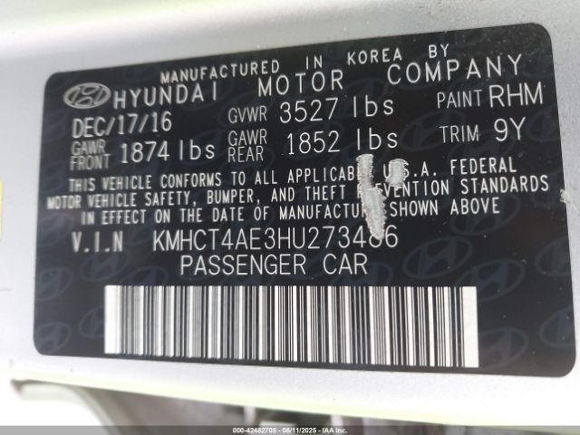 KMHCT4AE3HU273486 Hyundai 2017