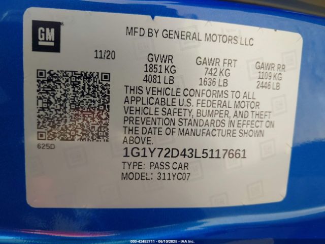 2020 CHEVROLET CORVETTE STINGRAY 1G1Y72D43L5117661 Photo 8