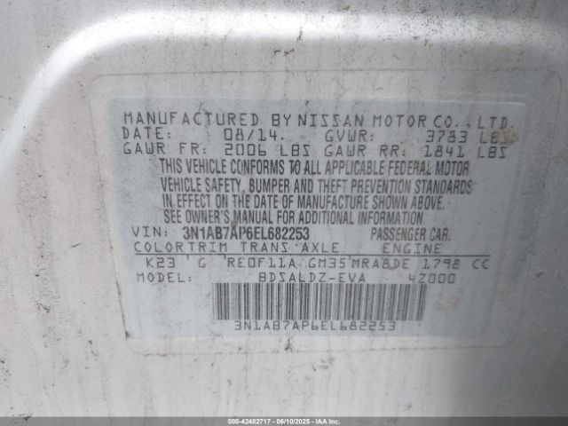 3N1AB7AP6EL682253 Nissan SENTRA SV