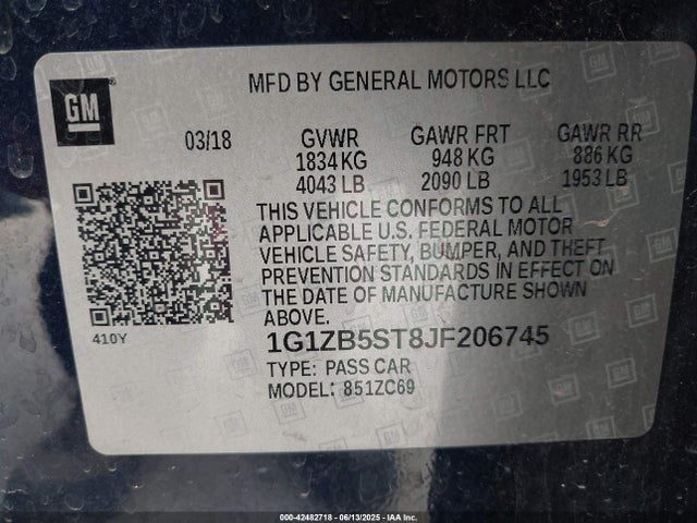 1G1ZB5ST8JF206745 Chevrolet lfv - direct injection, variable valve timing, gen 1